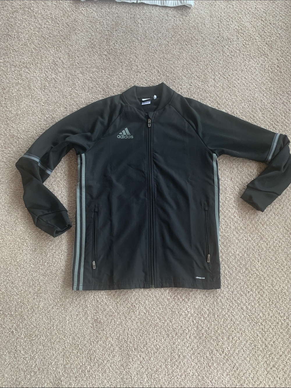 adidas Black Performance Track Jacket with Gray Stripes